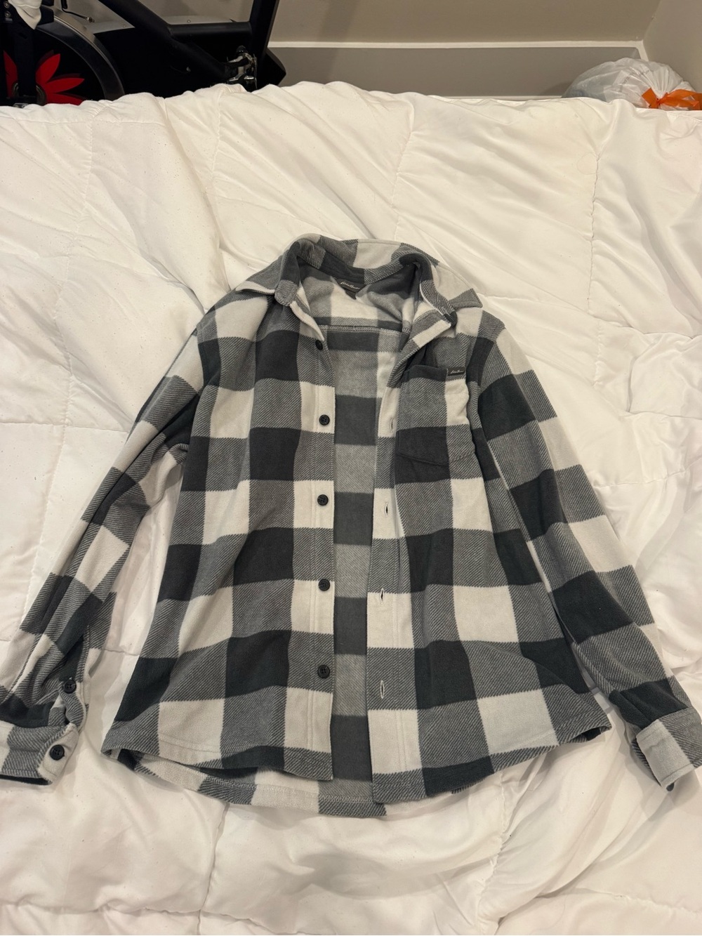 Grey plaid super soft fleece Button-Up